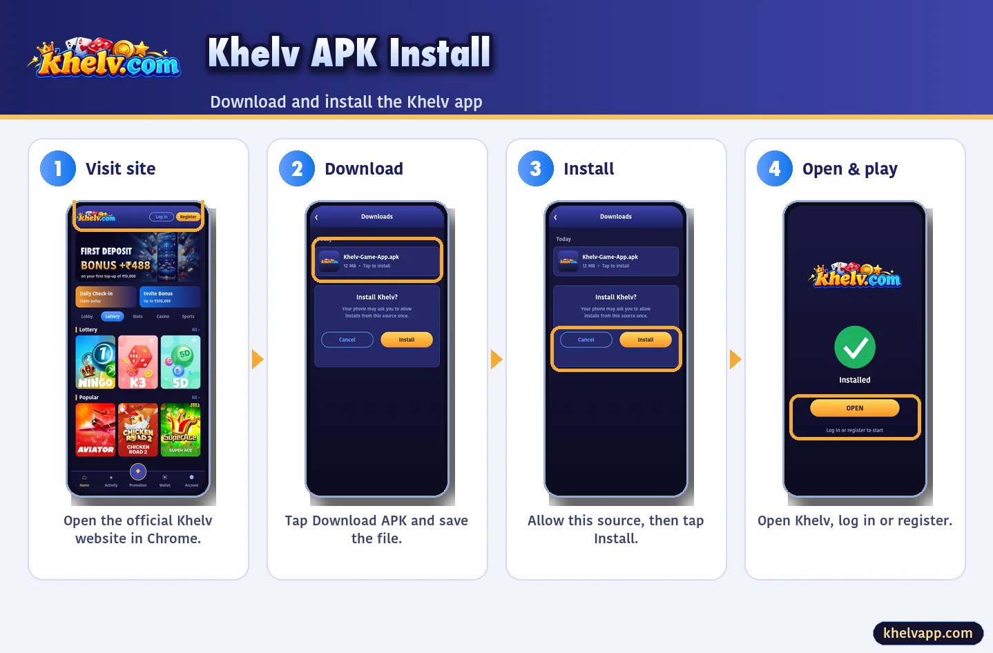 Khelv App download and install steps